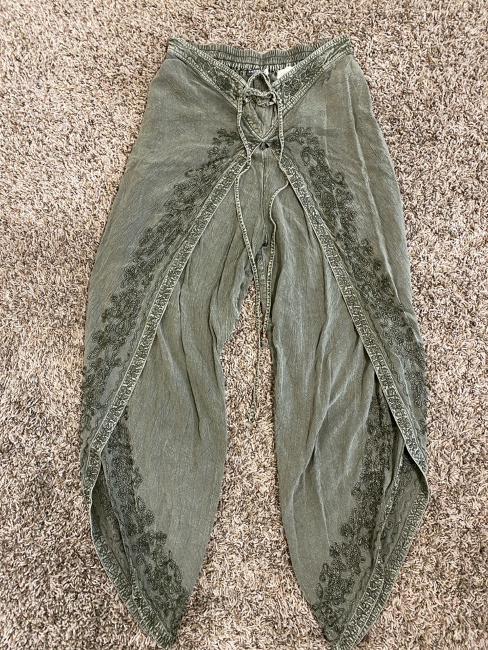 EARTHBOUND Olive Green Embroidered boho style Pants